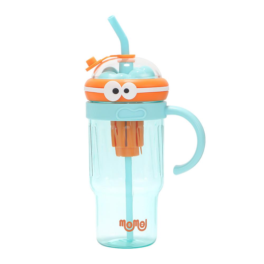 Water bottle summer dopamine large capacity plastic cup cute big eye boy high value straw cup with handle anti-drop ice cup
