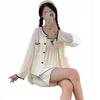Beautiful Women' 4-Piece White Pajamas, Short Trousers, T-Shirt