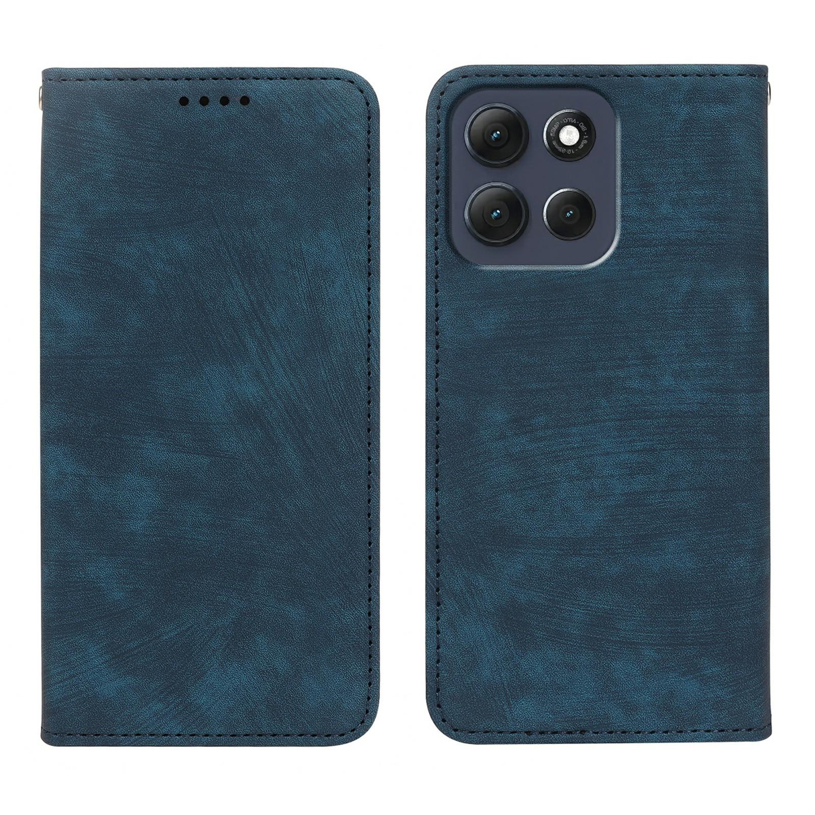 

For Motorola Moto G86 5G Case Strong Magnetic Leather Wallet Phone Cover with Striped Texture Blue