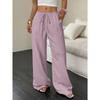 New Women's Casual Solid Color Textured Fabric Knotted Waist Slanted Pocket Wide Leg Pants