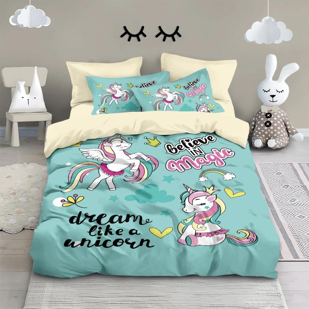 Pink Unicorn Duvet Cover pillowcase Bedroom Decoration Children Gift adult Single Double bed Large SizeZip Duvet Cover