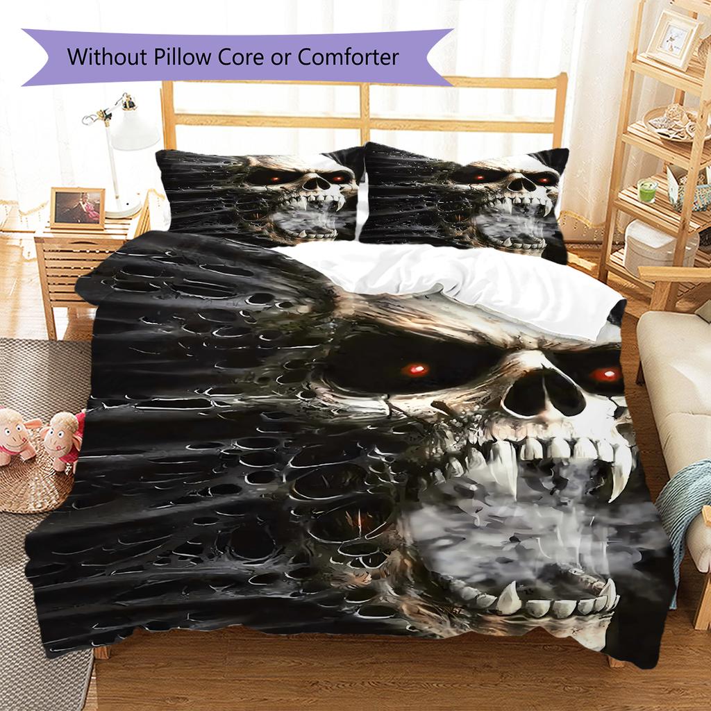Snake and Skull Pattern Bedding Quilt Set Quilt Cover Pillowcase Home Decoration Gift (1 * Duvet Cover + 2 * Pillowcase, Without Core)
