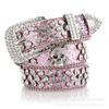 Women's Rhinestone Skull Leather Belt - European & American Style, Extended Waist for Denim & Outdoor Wear