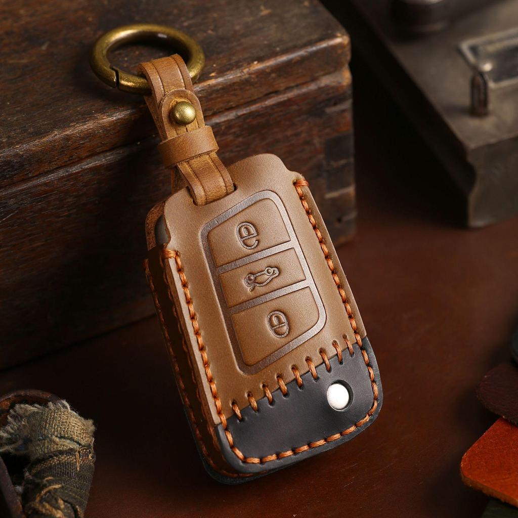 Volkswagen Passat/Golf/Magotan Crazy Horse Leder Schlüsseltasche & Echter Leder Schlüsselanhänger