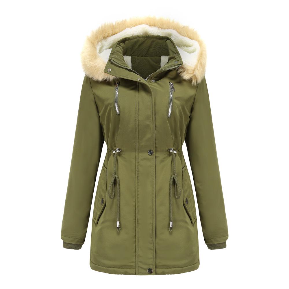 2024 Autumn/Winter Women's Thick Lambswool Cotton Jacket with Removable Hood and Fleece Lining