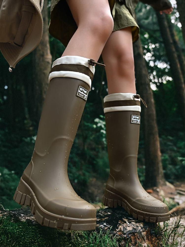 Damen wasserdichte Anti-Rutsch-Gummiregenstiefel mit hohem Bund und flauschigem Futter, langlebige Küchengaloschen für den Hausgebrauch