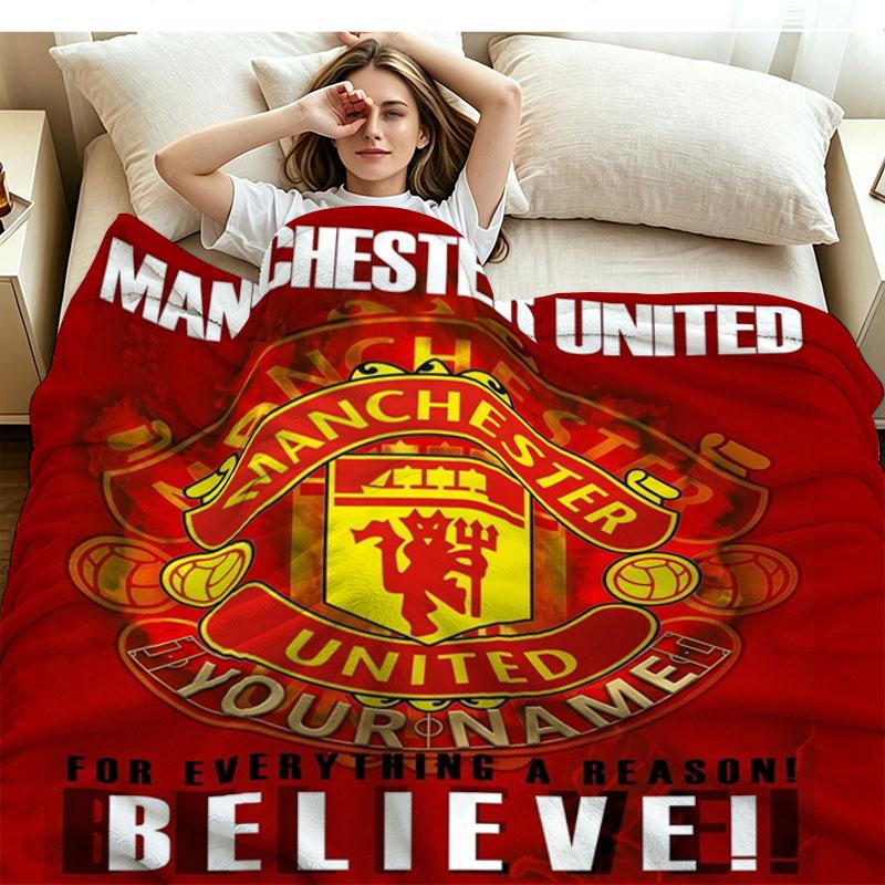 1PC Manchester United F Custom Name Patterned Flannel Blanket Suitable For All Seasons for Home Decor Warmth and Comfort Gifts Holiday Present