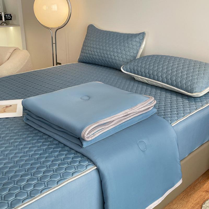 New Classic Solid Color Latex Fitted Sheet Summer Mat Summer Quilt Airable Cover Combination Kit