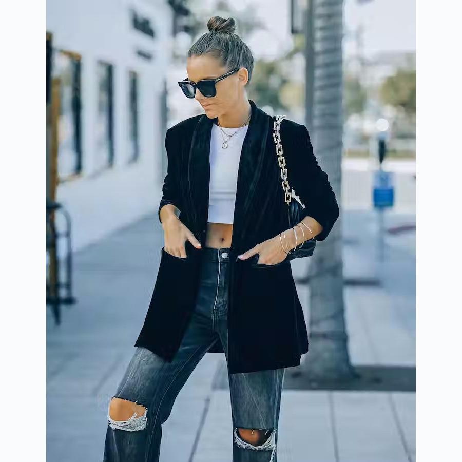Street trend Ins style 25 European and American autumn and winter models, golden velvet long-sleeved jacket 22209