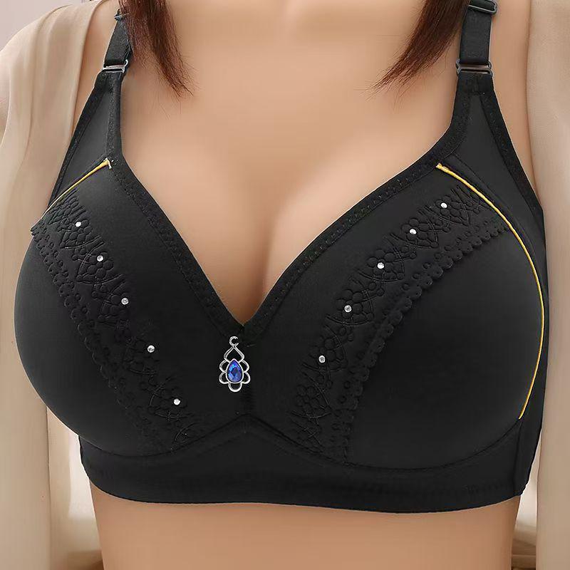 Color Block Glossy Plus Size Beauty Back Adjustable Shaping Anti-Sag Wire-Free Bra