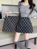 2025 Plus Size Women's Woolen A-line Rhombus Plaid Winter Skirt - Korean Style, Slimming