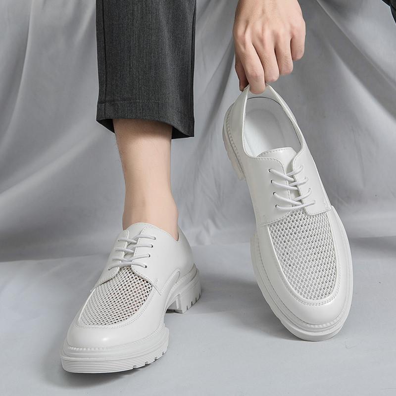 Summer New Designer White Air Mesh Breathable Thick-soled Height Increasing Shoes For Men Formal Wedding Prom Dress Footwear