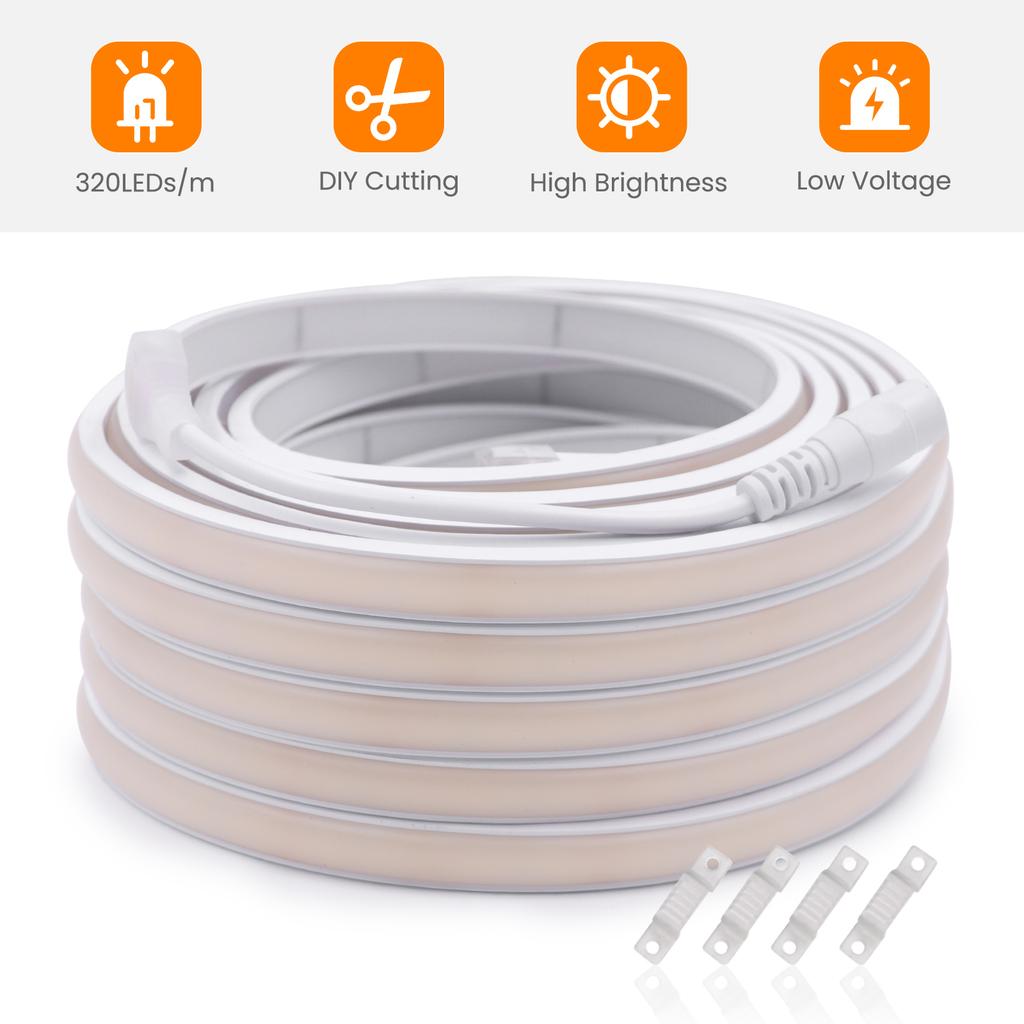 12V 24V COB Neon LED Strip 320 Leds M Waterproof High Brightness Flexible Ribbon Light 3000K 4000K 6000K For Home Decor 0.5M-20M