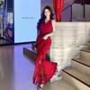 Red bud feminine halter dress slim fit sexy French collar new national style temperament fish tail dress long dress