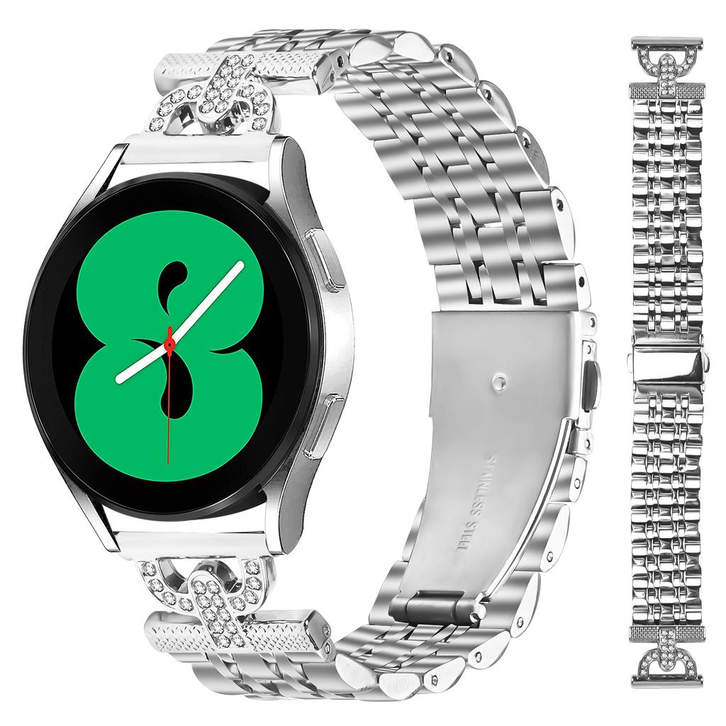 Watch Band for Garmin D2 Air X10/vivoactive 5/Venu Sq 2 7-Bead D-Shape Rhinestones Decor Silver Stainless Steel Strap