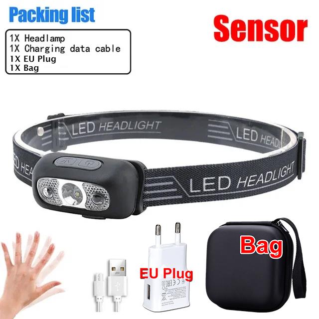 Mini nabíjecí výkonná čelová svítilna s USB hlavovou svítilnou Svítilna Světlomety LED Head Light Camping Search Light