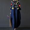 Women Long Dress Round Neck 45720 Sleeves Loose Floral Print Fashion Outfits