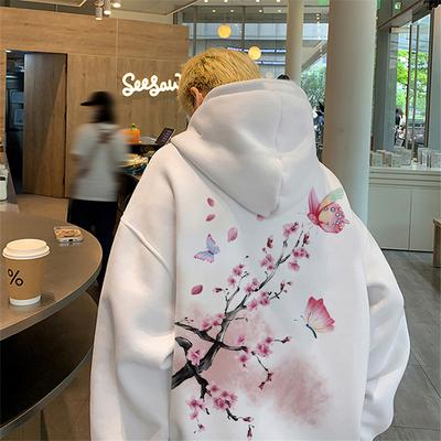 2025 New Cartoon Butterfly Cherry Blossoms Graphic Hoodies For Man High Street Printed Y2K Hoodies Cotton Fleece Oversized Hoody