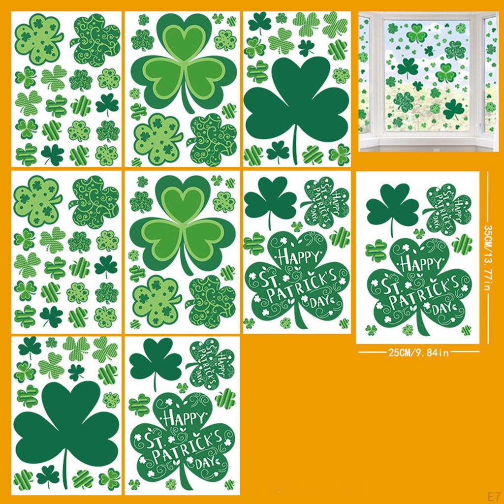 8 Pieces 's Day Window Clings Decals Supplies PVC Removable Ornaments Green for Home Door Bathroom