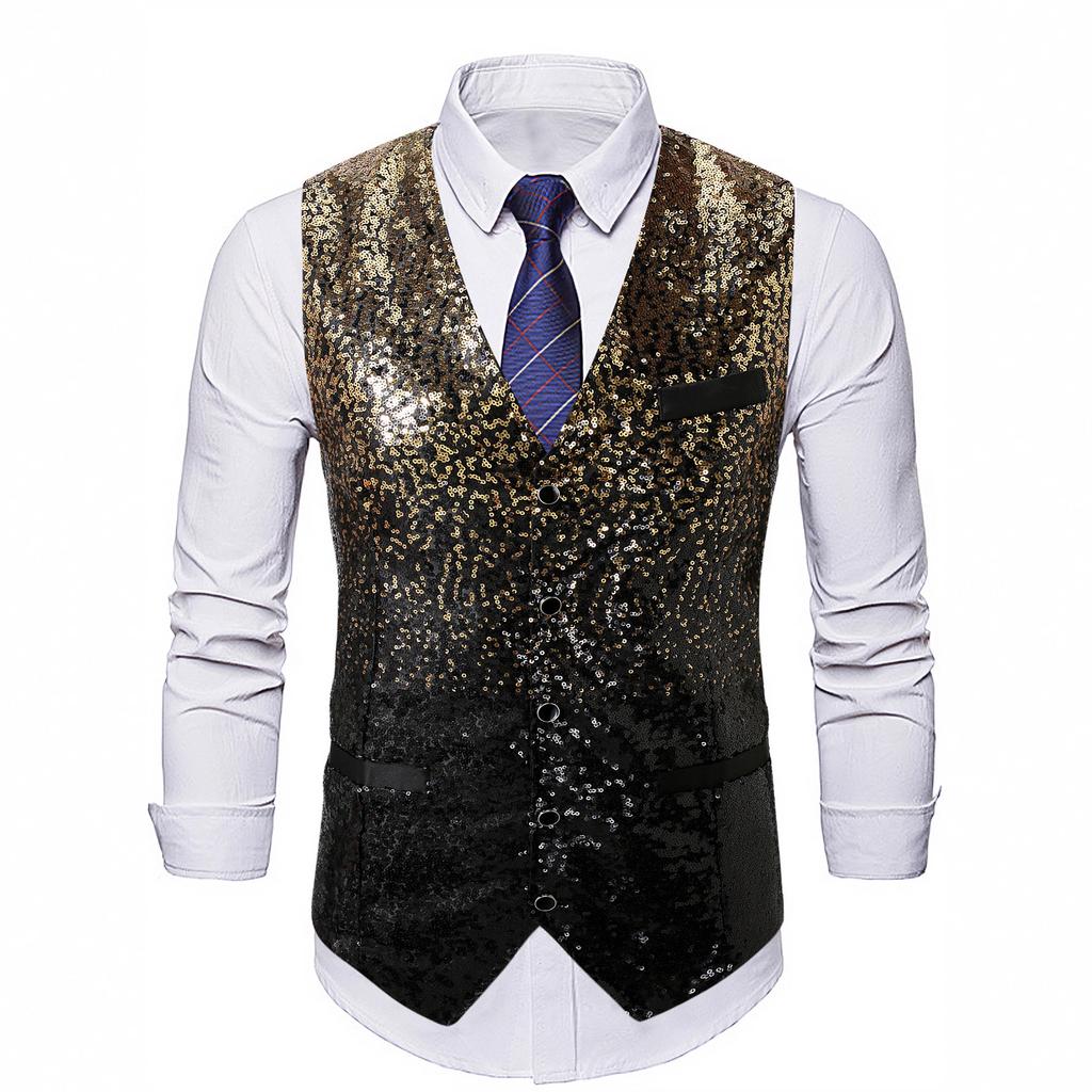 Gradually Change Color Sequins Men'S Suit Vest Bartender Gig Vest