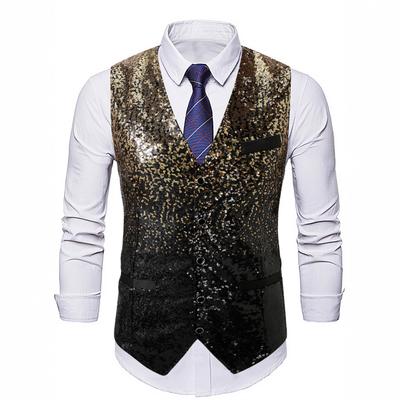 Lantejoulas que Mudam de Cor Gradualmente Colete para Terno Masculino Colete para Gig de Bartender