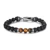 MATT STONE BRACELET     8mm Matt Onyx Stone Bead Bracelet with Reptile Design Lobster Lock, Brown Tiger Eye Stones