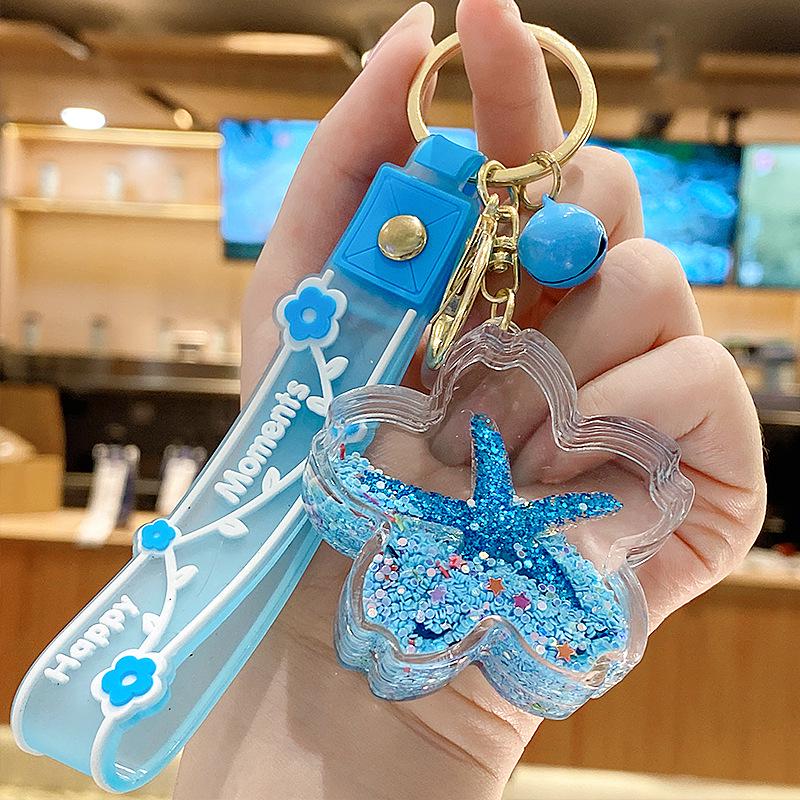 Starfish Quicksand Oil Keychain: Exquisite Pendant for Women's Bags, Students, and Kids - Cute Floating Schoolbag Decoration