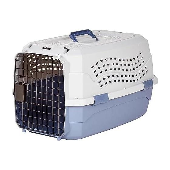 AmazonBasics Pet Carrier Double Door for Small Dogs and Cats Up To 9kg M Size Width 38 X Depth 58 X Height 33cm Gray Blue