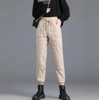 Pantalon en coton épais pour femme, taille haute, avec cordon de serrage, chaud et décontracté