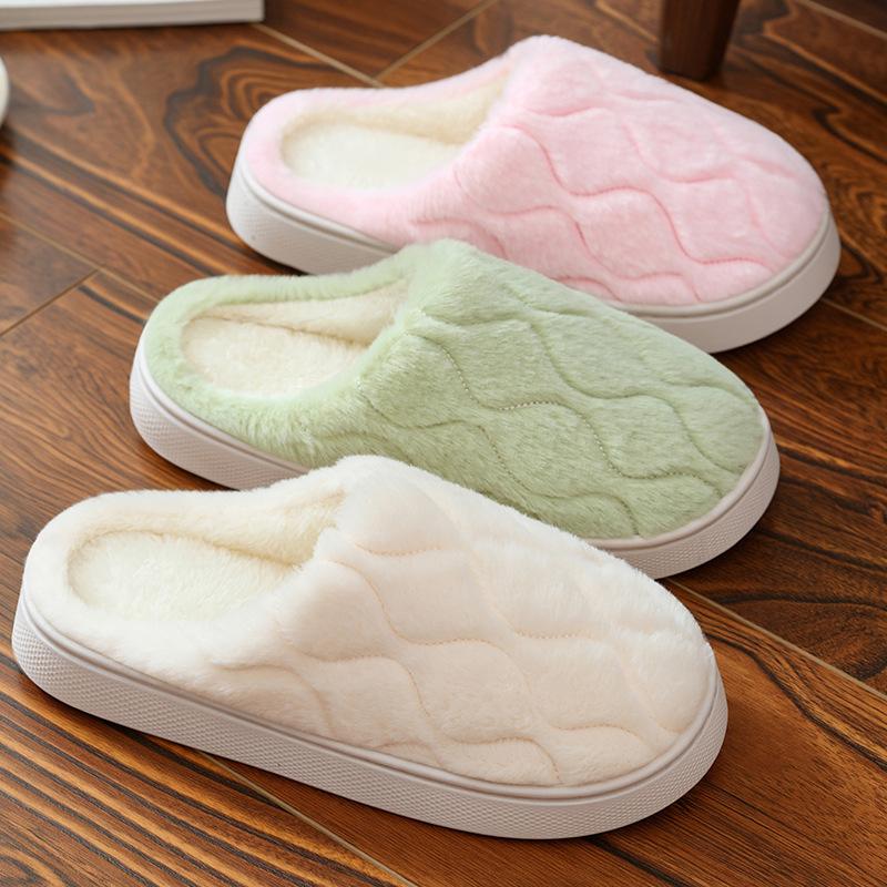 Winter wavy cotton slippers cute simple home outdoor warm non-slip couple bag and cotton slippers
