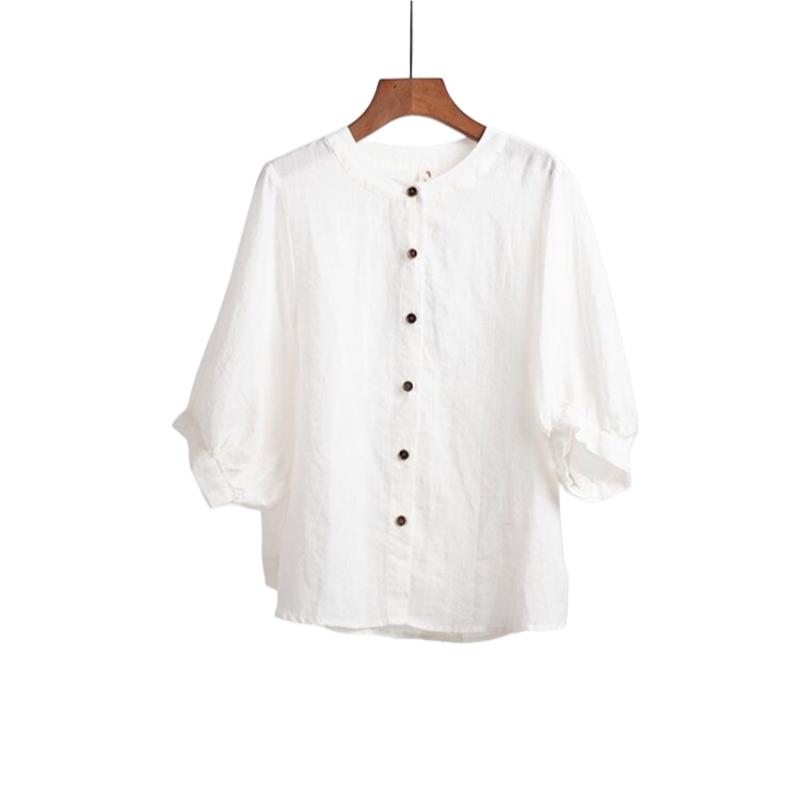 

Женский ретро-топ с художественным пэчворком однотонный, на пуговицах, с круглым вырезом | Свободная хлопковая блузка с рукавом три четверти M белый