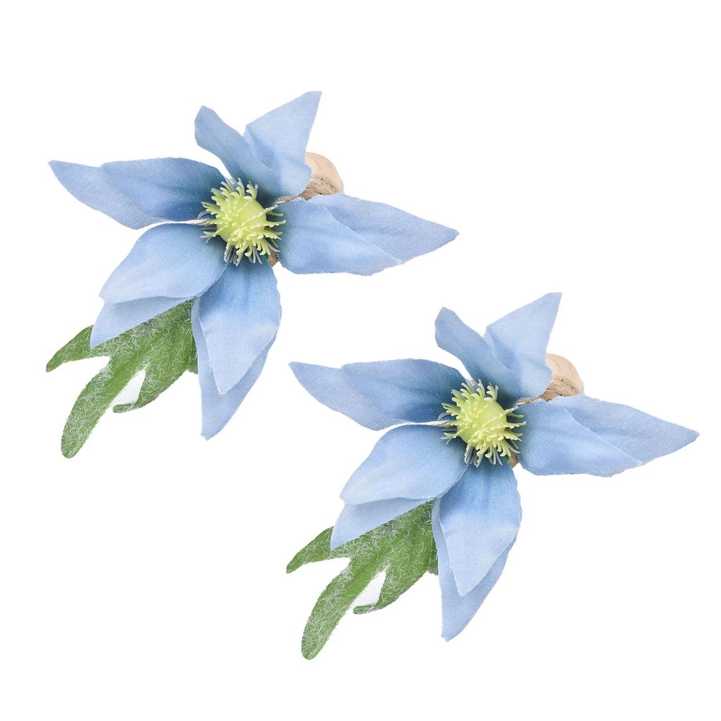 2Pcs Emulational Napkin Ring Wooden Desktop Blue Simple Flower Napkin Ring for Home Hotel PartyBlue