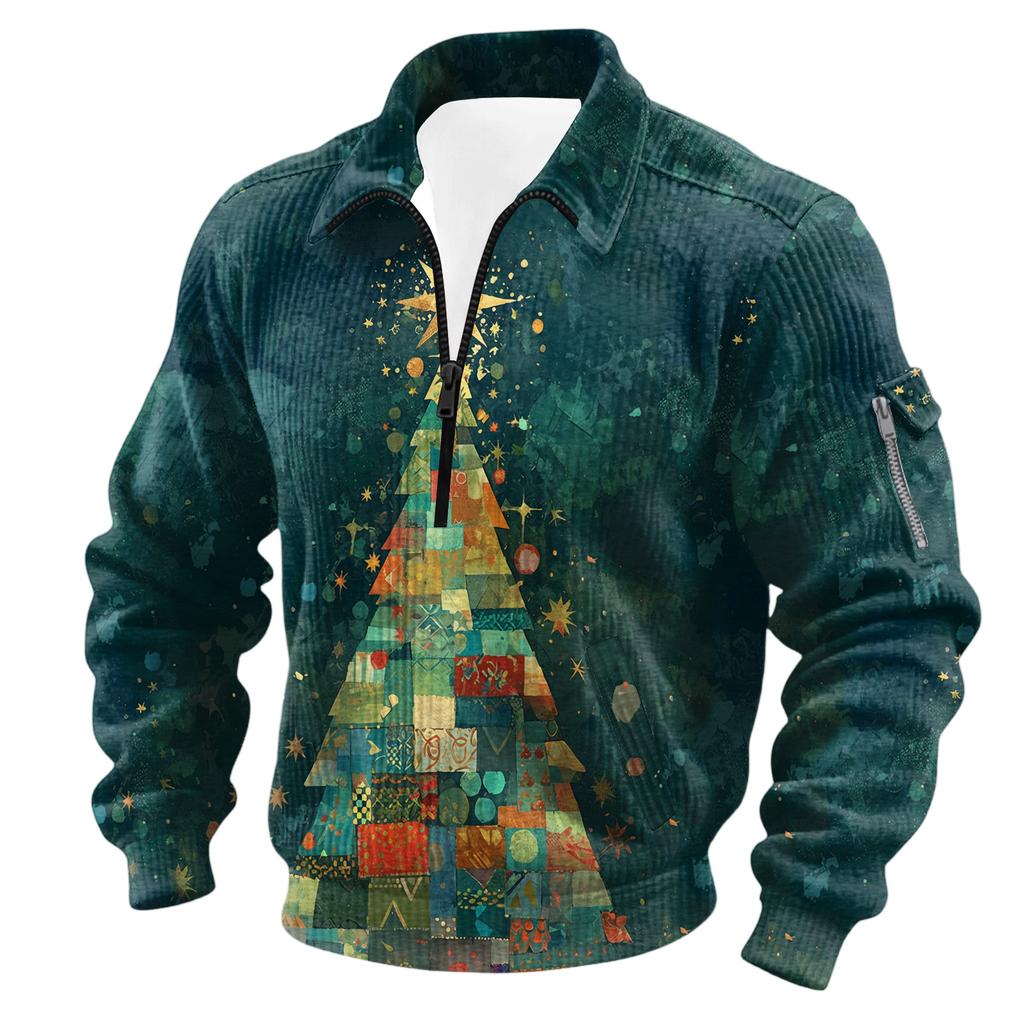 Men's Solid Color Corduroy Zipper Neck Long Sleeve Top Men's Casual Lapel Top