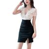 Tight Lace Floral Embroidered Mini Mini Bodycon [Takusan Shopping] Dress, Sexy, Women's, Black, Knee-Length, Casual, Two-Tone, Slit, White, Docking,