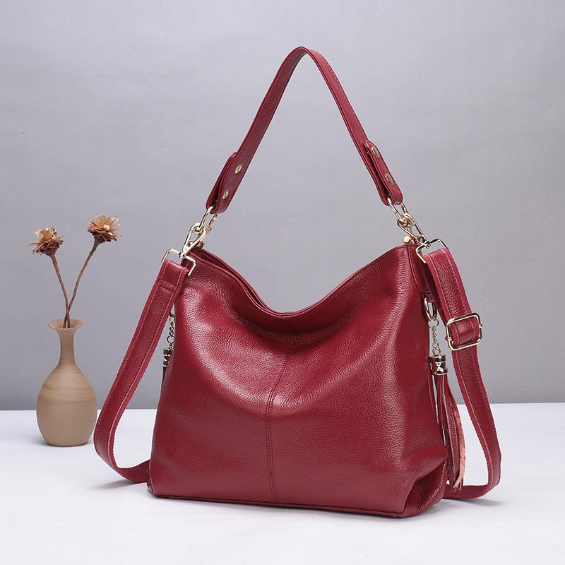 

Trendy First-Layer Cowhide Bag Women S Shoulder Underarm Messenger Bag Casual Fringed Mommy Bag Genuine Leather Women S Bag бордовий
