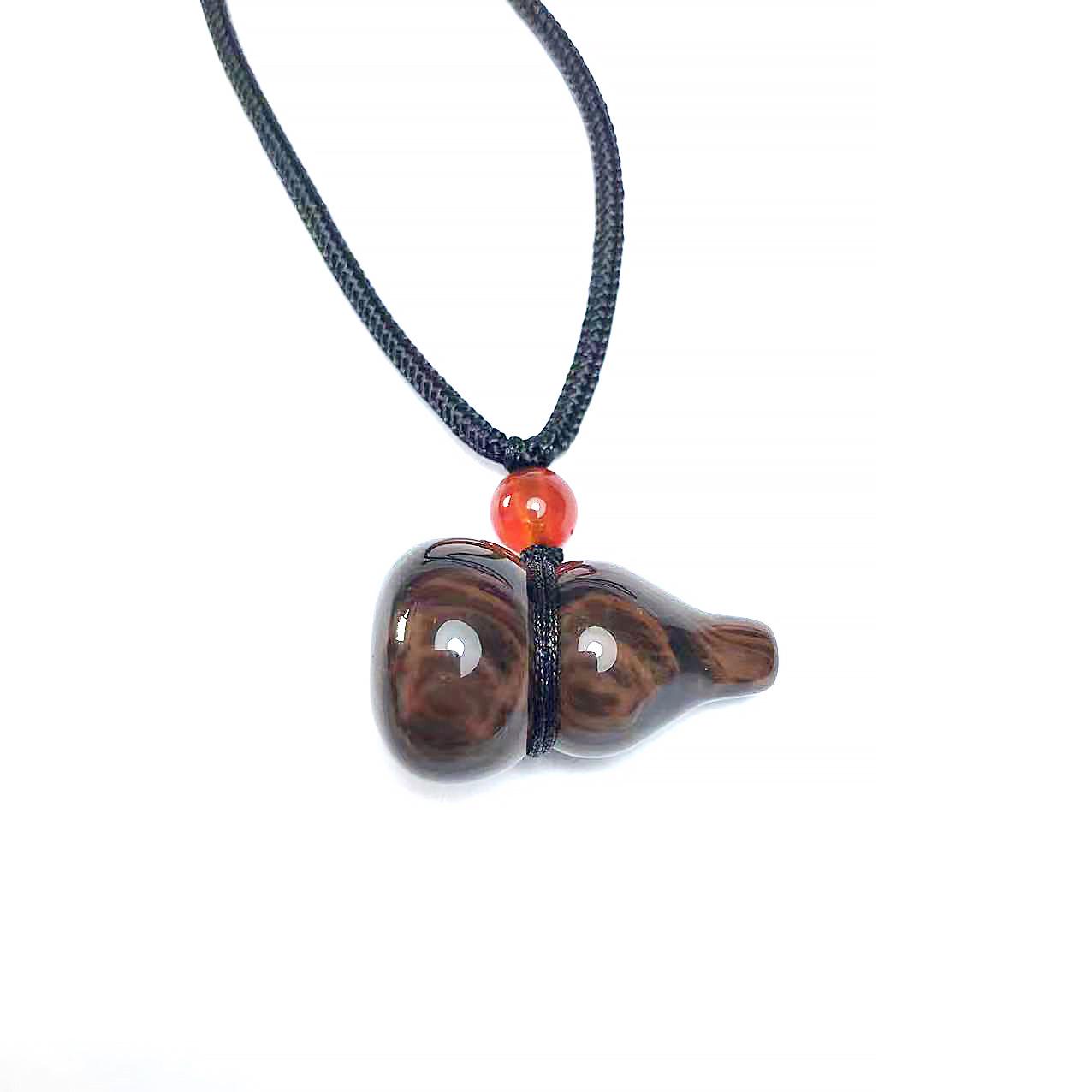 Fortune & Prosperity Black and Red Obsidian Gourd Pendant - Healing Crystal Jade Ornament