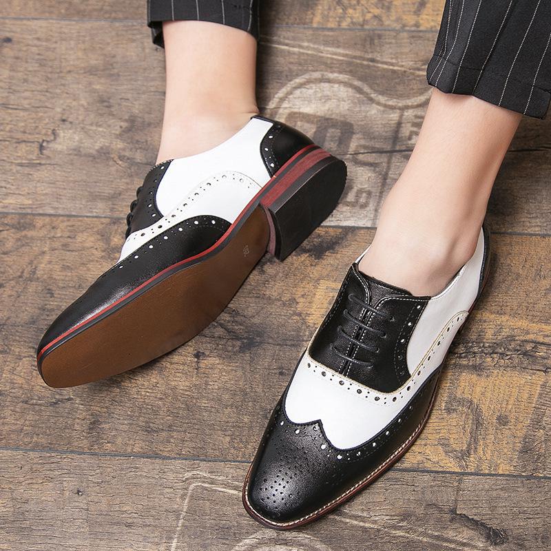 Męskie Retro Brytyjskie Skórzane Buty Brogsy - Blok Kolorystyczny Casualowe Buty Eleganckie na Wesela i Sesje Fotograficzne, Dostępne w Dużych Rozmiarach
