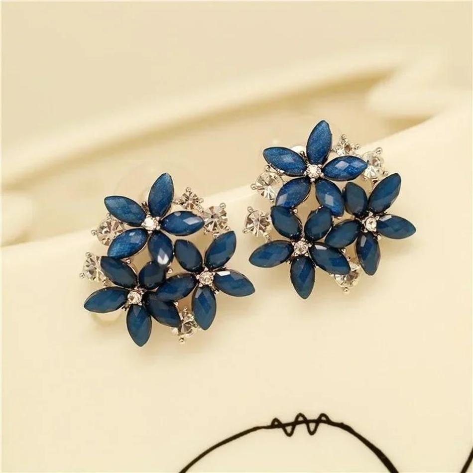 1 Pair New Sweet Color Sweet Small Fresh Flower Zircon Sparkling Diamond Exaggerated Fashion Temperament Earrings Korean Version