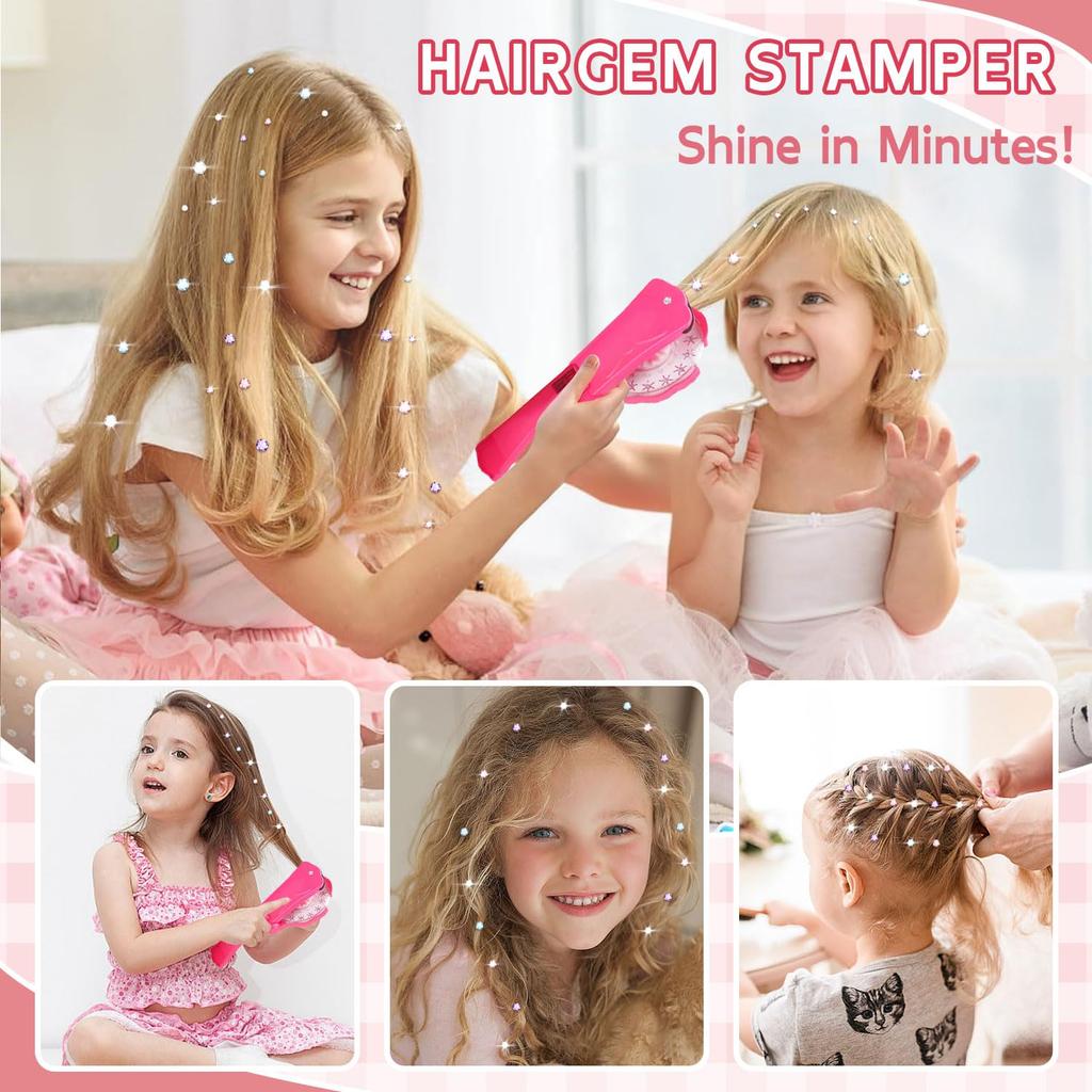 Girls' Hair Accessories, Kids' Hair Jewel Stamper, Bling Hair Styling Tool, Hair Dazzler Kit with 180 Gems, Styling Tool for Braids, Shoes, Bags, and