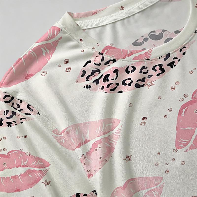 Women's Leopard Lip Print Short Sleeve T-Shirt Soft, Comfortable & Breathable, Stylish Versatile for Daily Wear & Weekend Getaways