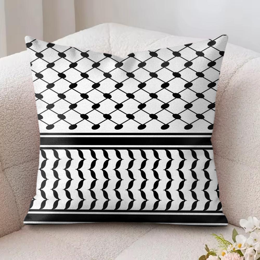Arabic Keffiyeh Traditional Cushion Cover Silky Short Plush Invisible Zipper Dustproof Sofa Pillow Case For Home Decor
