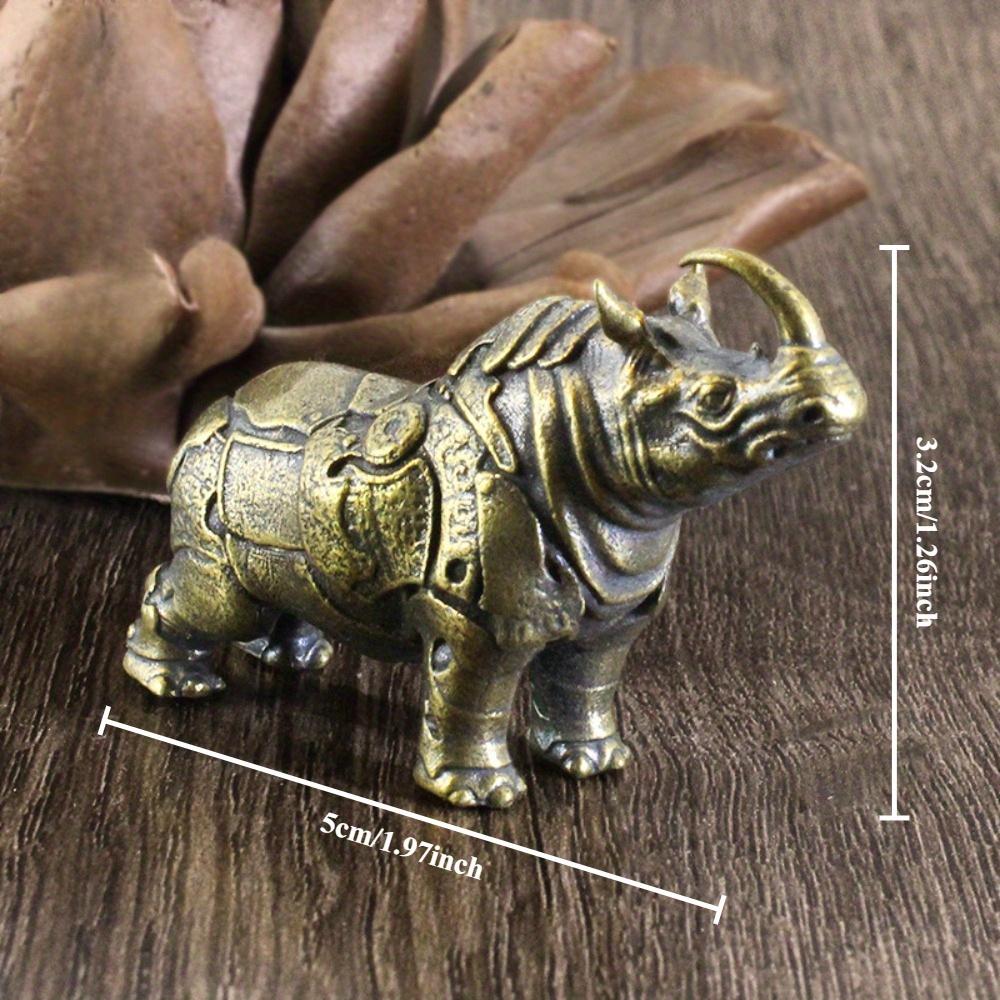 1pc Brass Do Old Solid Rhinoceros Sculpture Desktop Study Car Office Animal Decoration Creative Small Ornaments Car Decoration
