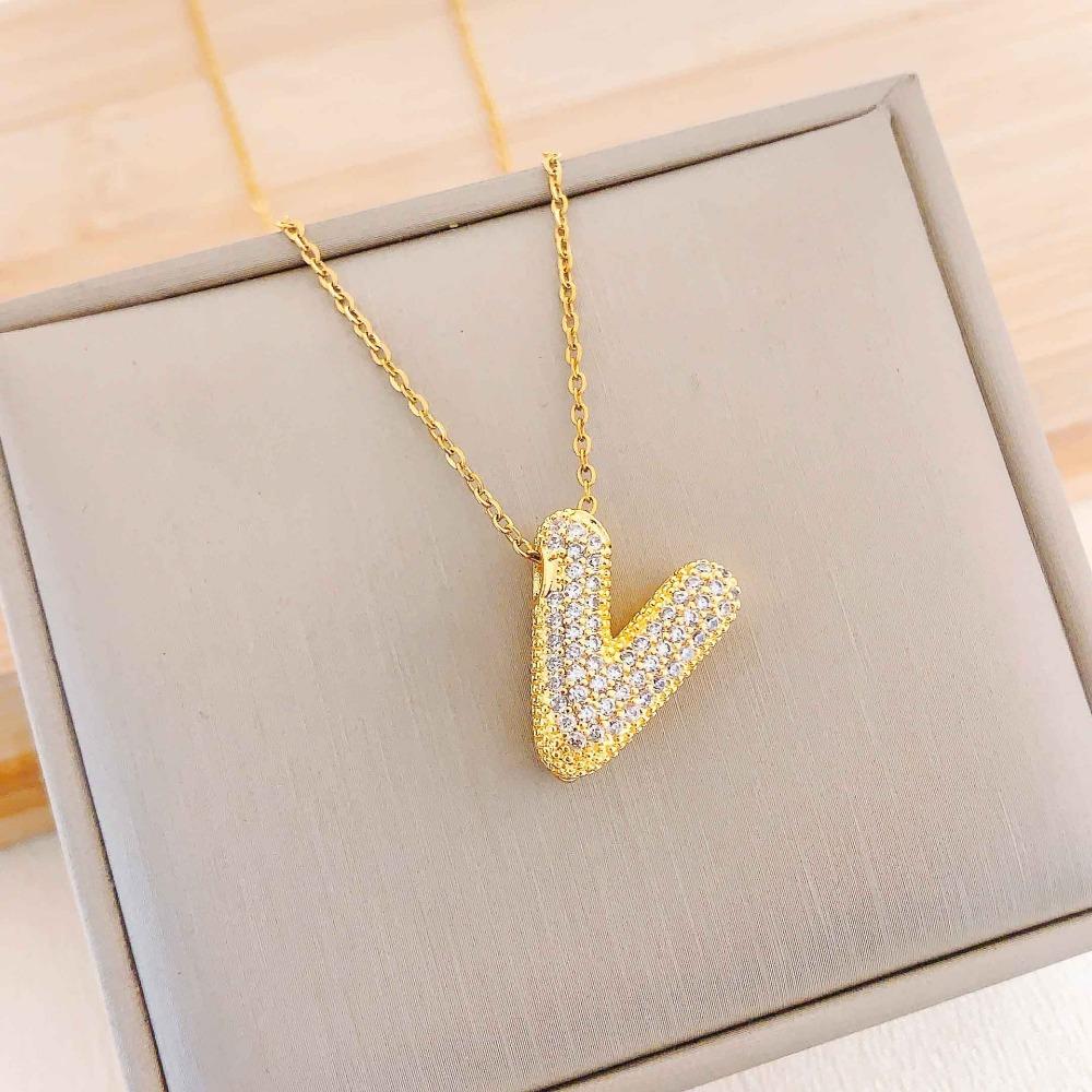 Necklace Female English Alphabet Necklace Female Hip Hop Full Zircon Delicate Clavicle Chain Personality Necklace