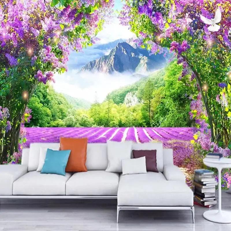 Tapet foto peisaj 3D flori peisaj natural mural stil pastoral mural decor living room house