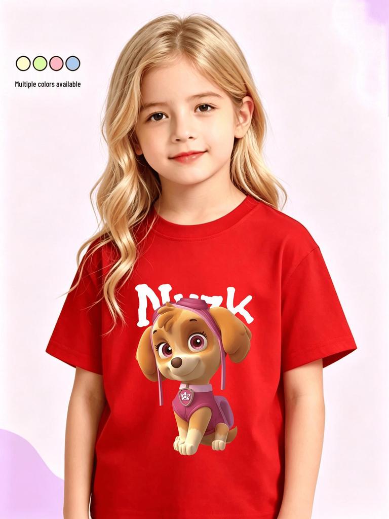 Girls' Cartoon Anime Print Short Sleeve Cotton T-shirt
