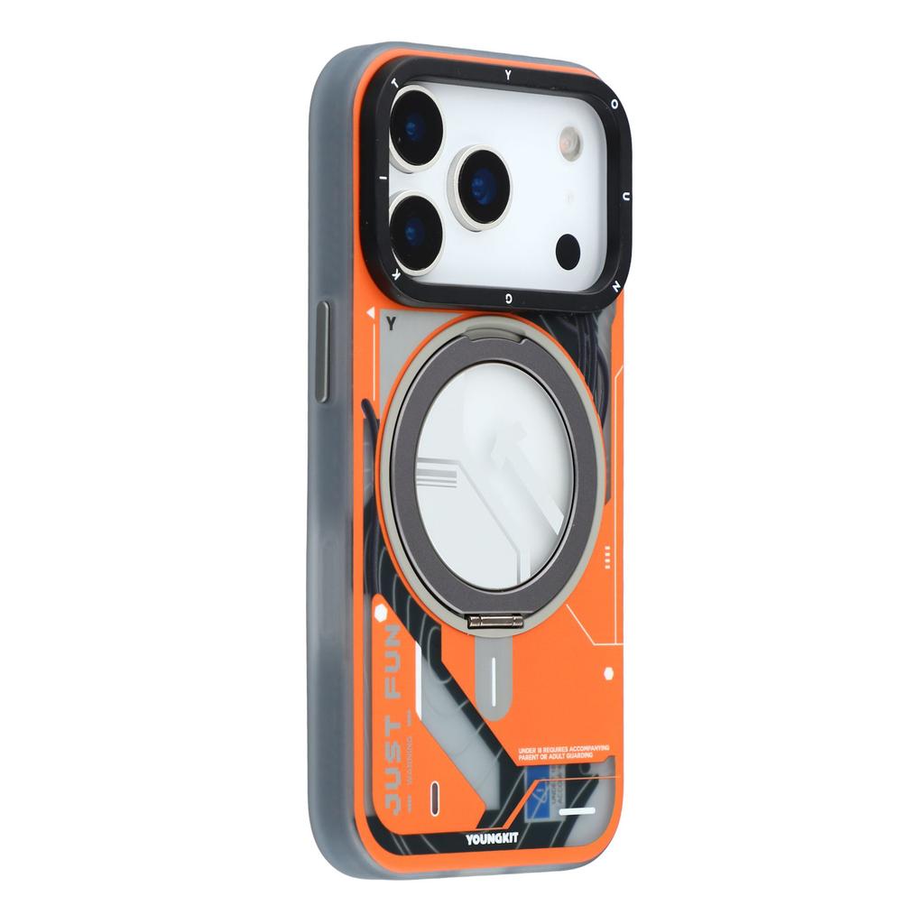 YOUNGKIT pro iPhone 17 Pro Magnetické pouzdro Otočný stojánek IMD TPU Kryt na telefon