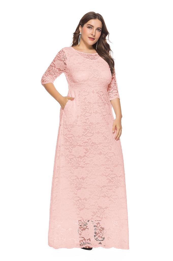Large Size Women's New Lace Pocket Evening Dress Bridesmaid Dress