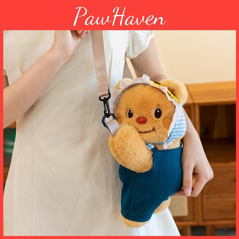 Denim Bear Butter Overalls Plush Backpack Cute Teddy Bear Going Out Shoulder Bag