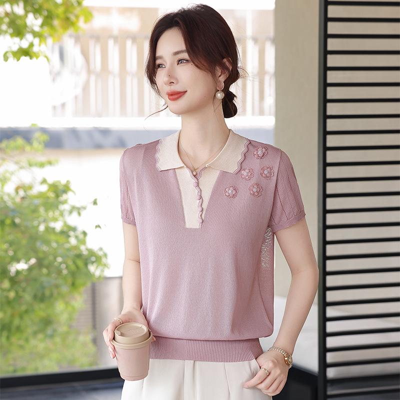 Mother's Day Loose Summer Knit T-Shirt for Middle-Aged and Elderly Women