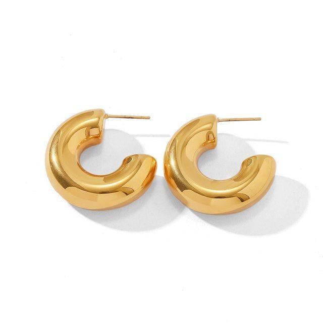 Gold Color Smooth Metal Chunky Hoop Earrings for Women Girls Fashion Punk C-Shaped Spiral Pattern Ear Buckle Lightweight Jewelry
